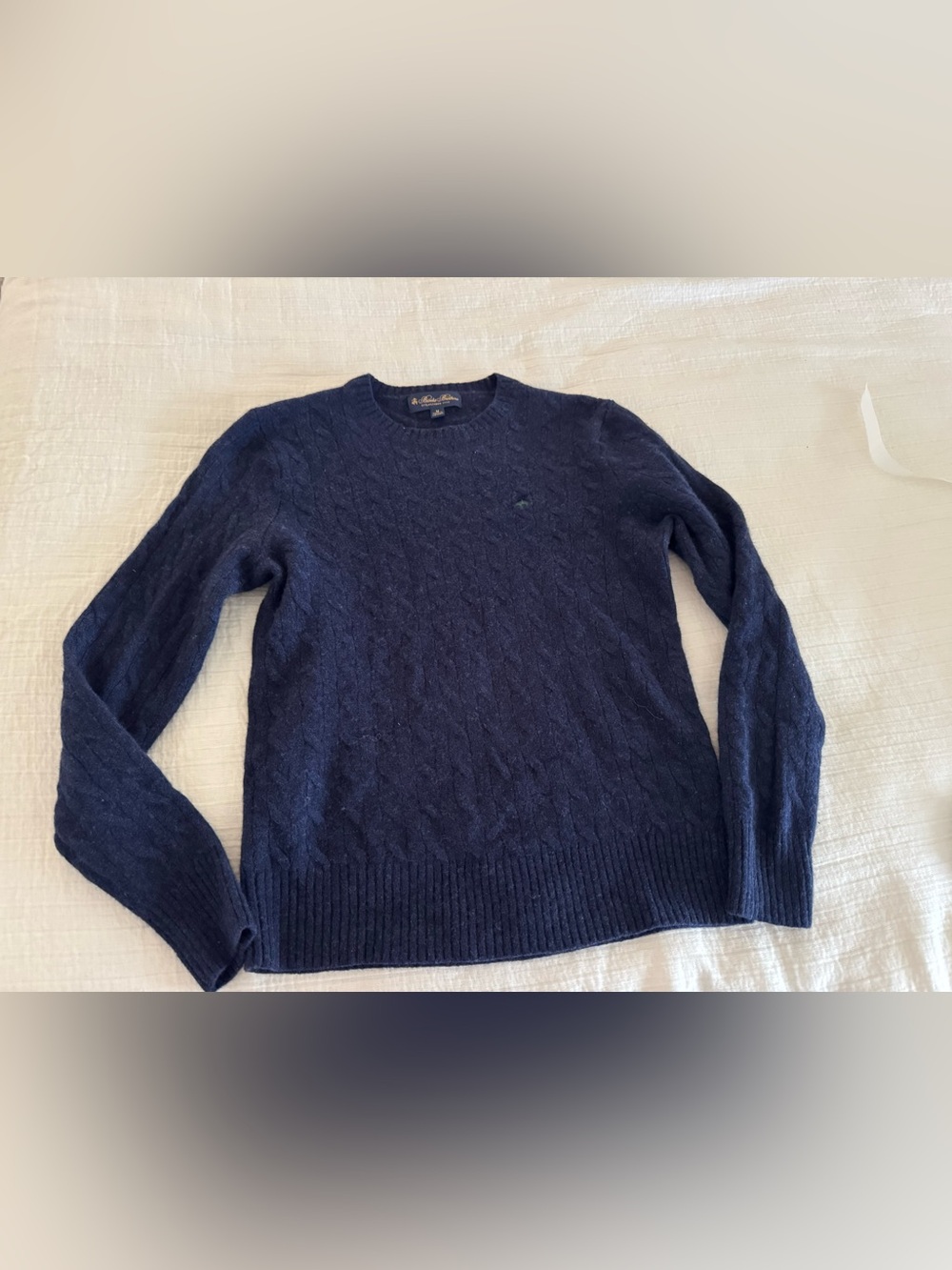 Brooks Brothers 100% Lambswool Navy Cable Knit Sweater Size Medium